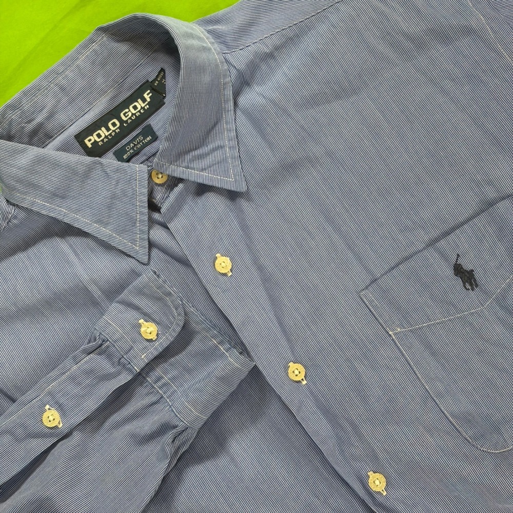 VTG 90s Ralph Lauren Button Up Shirt Mens XL Davis Blue Check Polo Golf Cotton